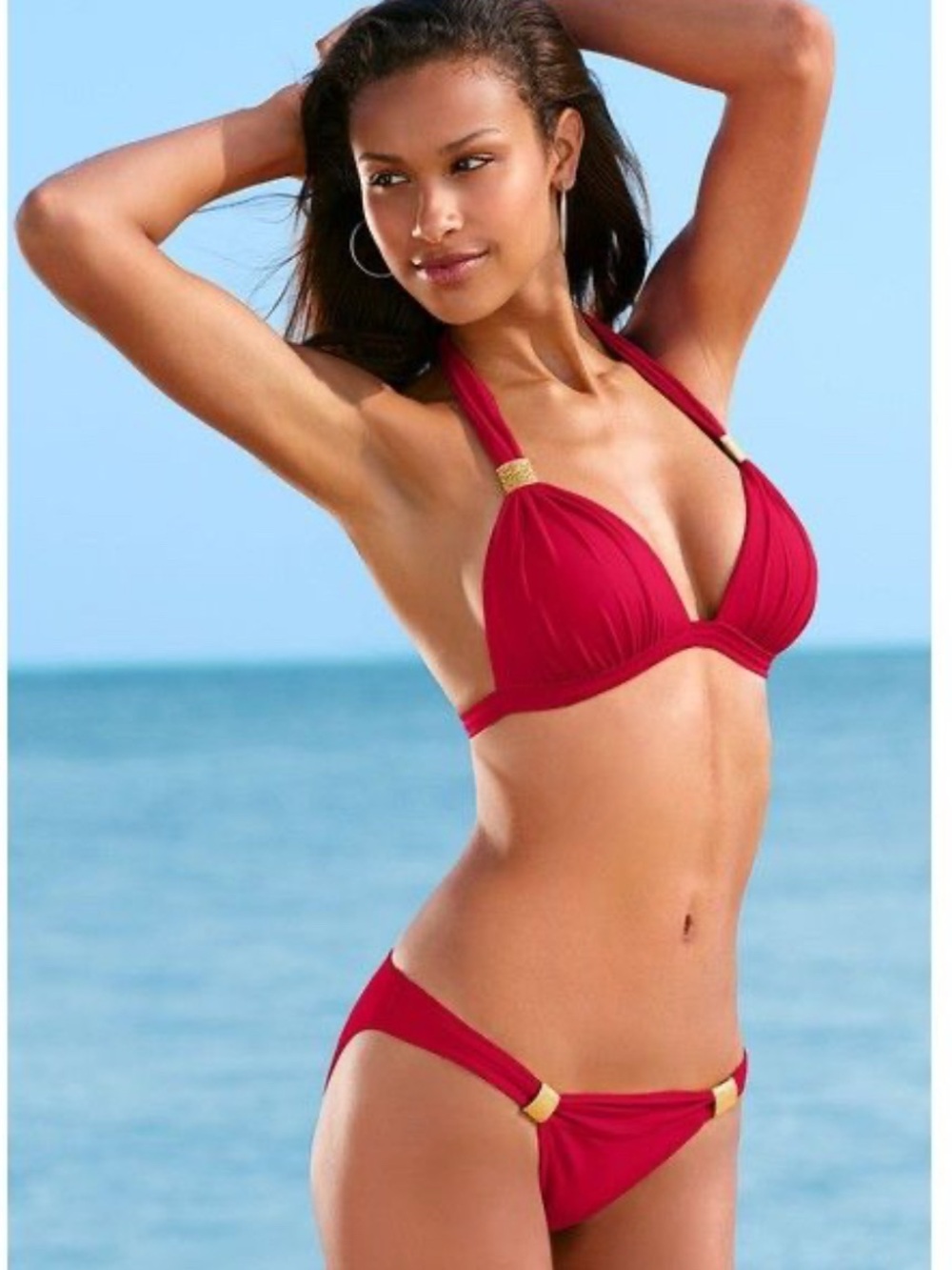 VENUS Red Halter Bikini with Gold Rings